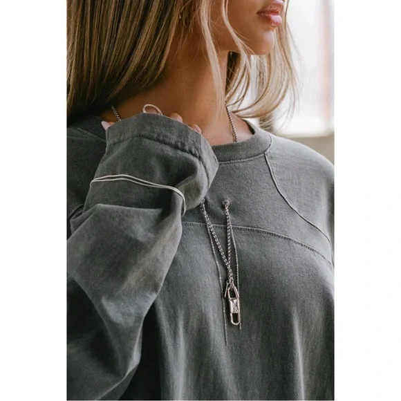 JOAH BROWN Vintage Panel Oversize LS Charcoal Necklace Shirt XS NWT - Picture 3 of 16